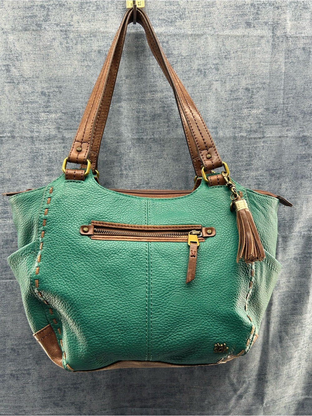 The Sak Kendra pebble leather satchel bag whipstitch shoulder purse teal brown